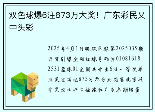 双色球爆6注873万大奖！广东彩民又中头彩